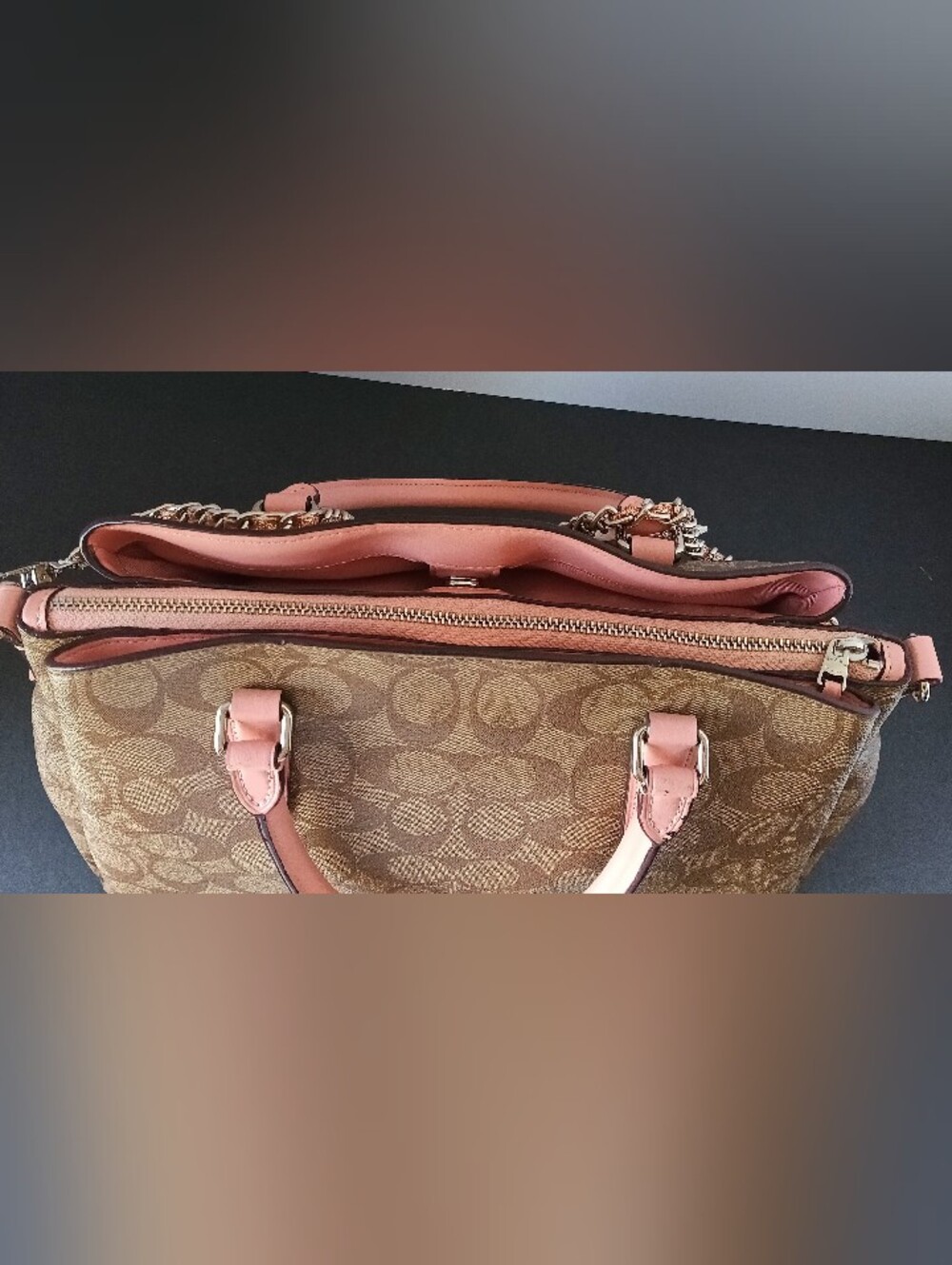 Coach Sage Carryall in Signature Canvas with Peachy Pink Leather Trim with Handl - Picture 3 of 11